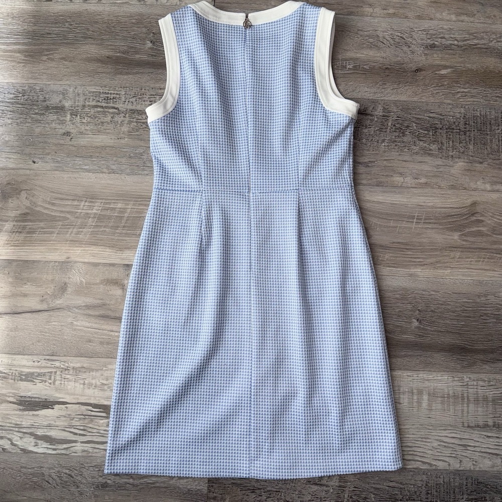Tommy Hilfiger Sleeveless Sheath Dress Womens Blue White Houndstooth Pockets Sz8 - Picture 2 of 10